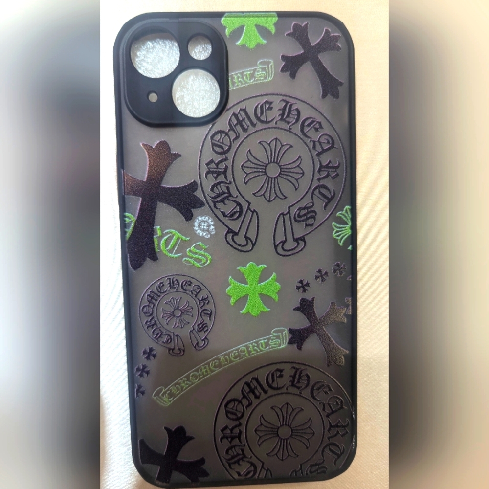 🍀 CHROME HEARTS iPhone 15 Plus Black and Green Phone Case Silicone NWT